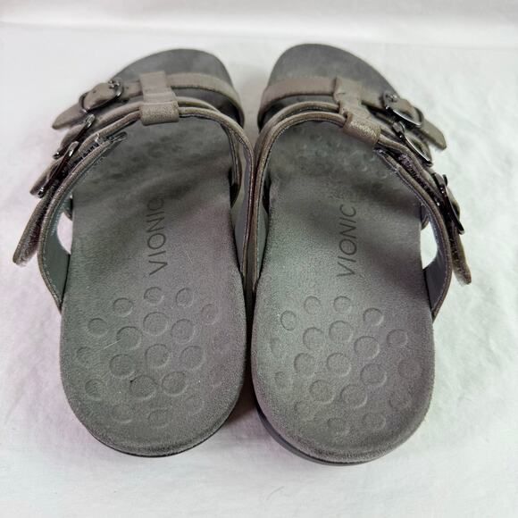 Vionic Women's 8 Pewter Gray Leather Strappy Slide On Comfort Sandals Walking - Picture 5 of 10